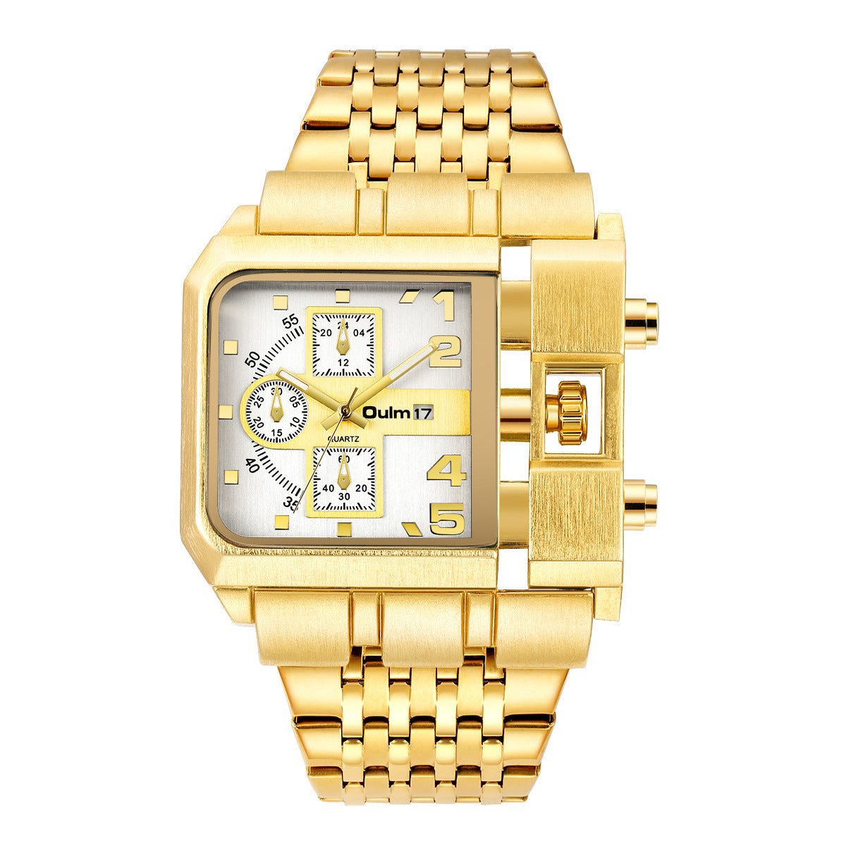 Steel-band Square Quartz Mens Watch With Calendar