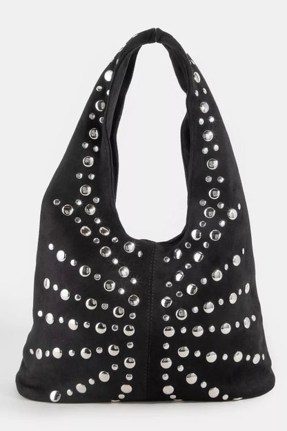 Fame Grommet Studded Suede Shoulder Bag