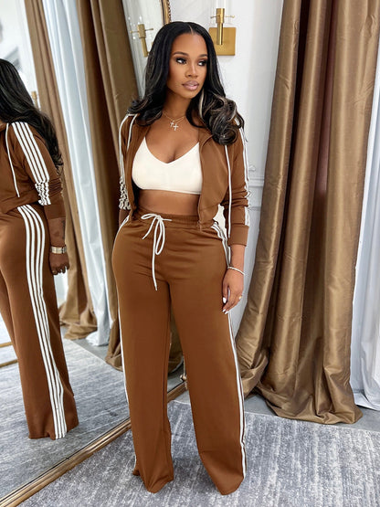Womens Fashionable Casual Striped Outerwear Set