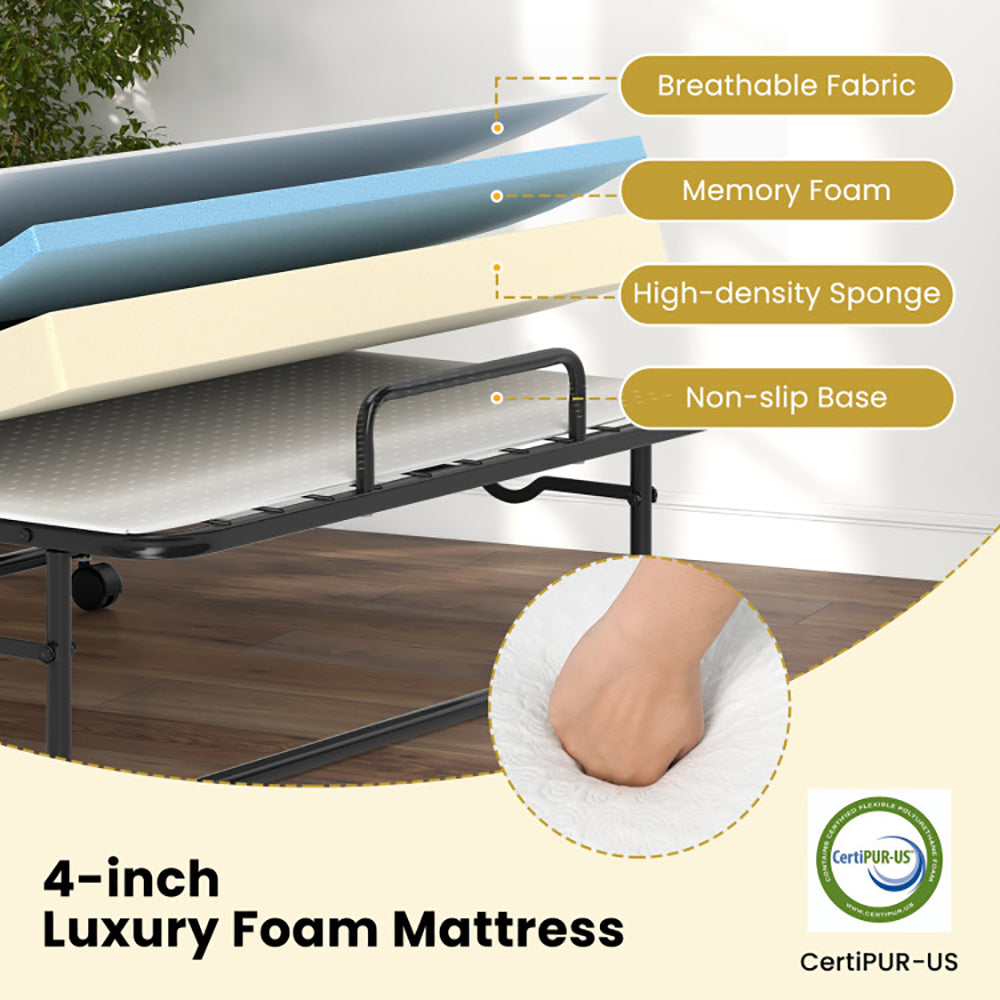 Twin Size Folding Bed With Memory Foam Mattress And Heavy-duty Metal Frame