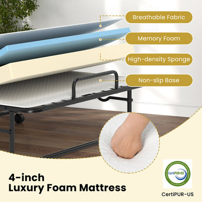 Twin Size Folding Bed With Memory Foam Mattress And Heavy-duty Metal Frame