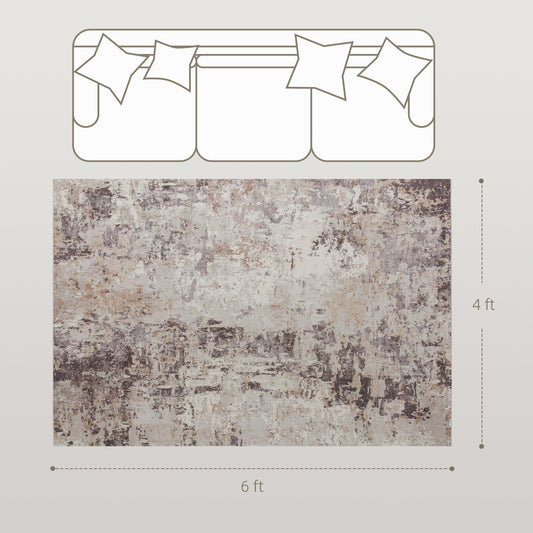 Machine Washable Area Rug 4x6, Non-Slip Modern Abstract Floor Carpet For Living Room, Bedroom, Dining Room, Mixed-Brown