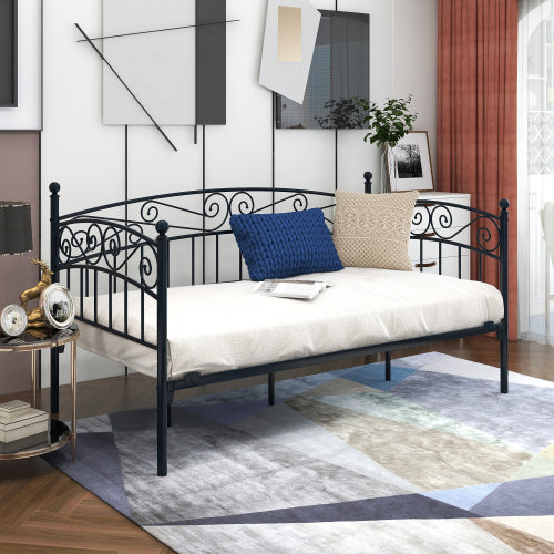 Metal Daybed Frame Multifunctional Mattress Foundation Bed Sofa With Headboard, Twin, Black