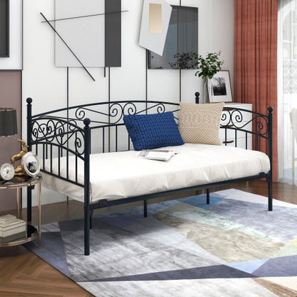 Metal Daybed Frame Multifunctional Mattress Foundation Bed Sofa With Headboard, Twin, Black