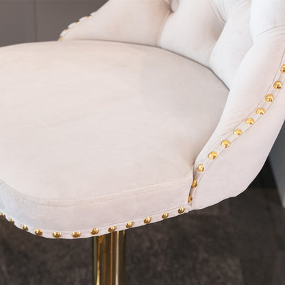 A&A Furniture,Golden Swivel Velvet Barstools Adjusatble Seat Height From 25-33 Inch