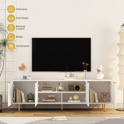 White Modern TV Stand Fluted T, Entertainment Center With Storage Doors, TV Console Media Cabinet, For 55 Inch TV, Living Room