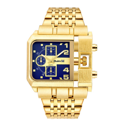 Steel-band Square Quartz Mens Watch With Calendar
