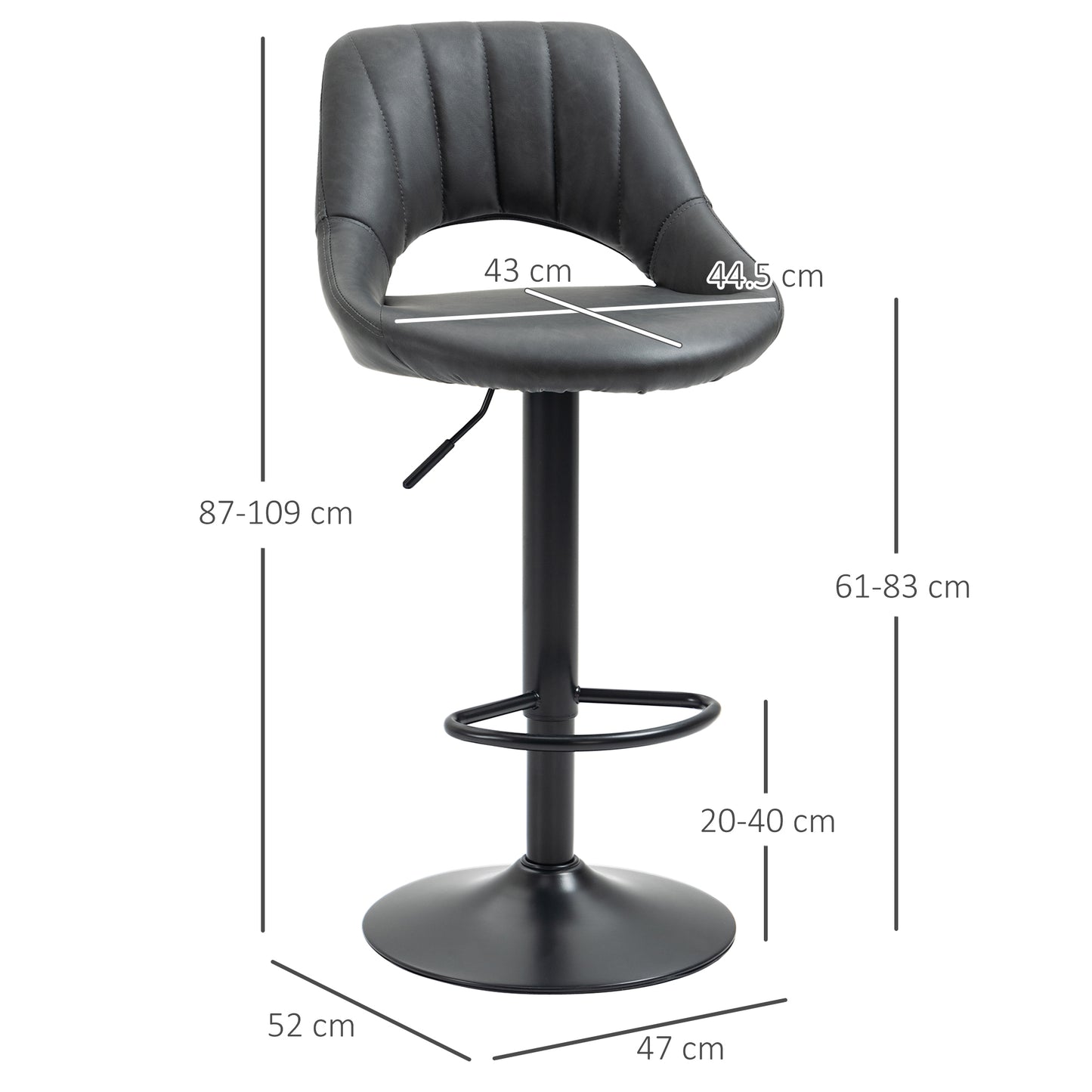 Bar Stools Set Of 2, PU Leather Swivel Barstools With Backrest And Footrest For Kitchen, Counter, Breakfast Bar, Grey
