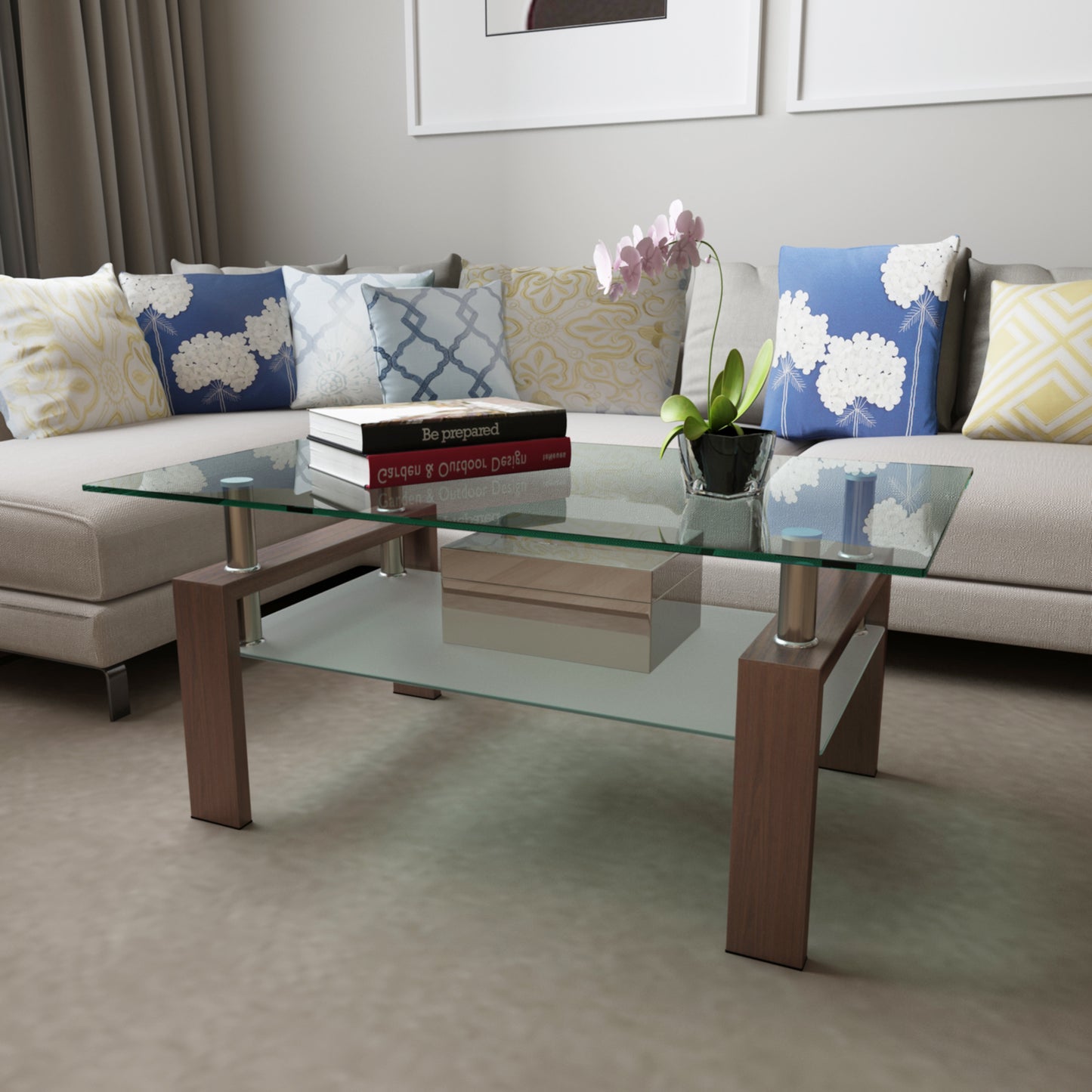 Rectangle Glass Coffee Table, Clear Coffee Table, Modern Side Center Tables For Living Room, Living Room Furniture