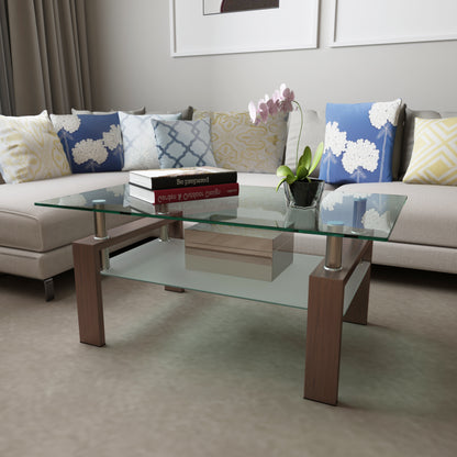 Rectangle Glass Coffee Table, Clear Coffee Table, Modern Side Center Tables For Living Room, Living Room Furniture