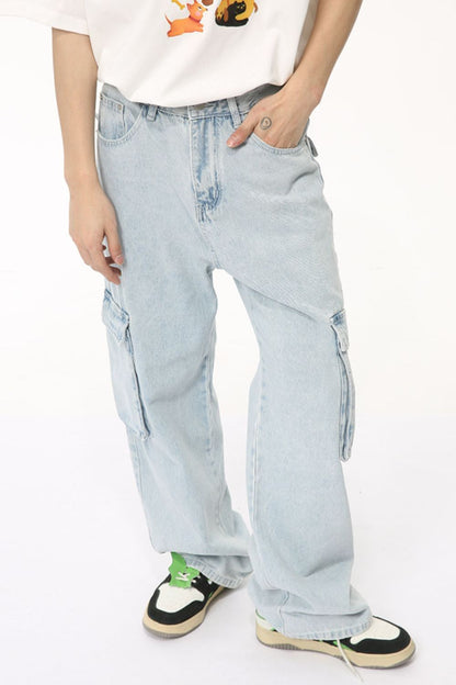 Men's Washed Straight Cargo Jeans