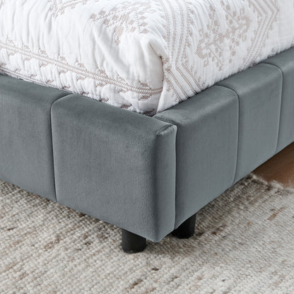 Full Size Upholstered Tufted Bed Frame, Sofa Bed Frame With Comfortable Backrest And Armrests, Full Size Bed For Bedroom, Living Room,Velvet, Grey 80.5x59x30.5