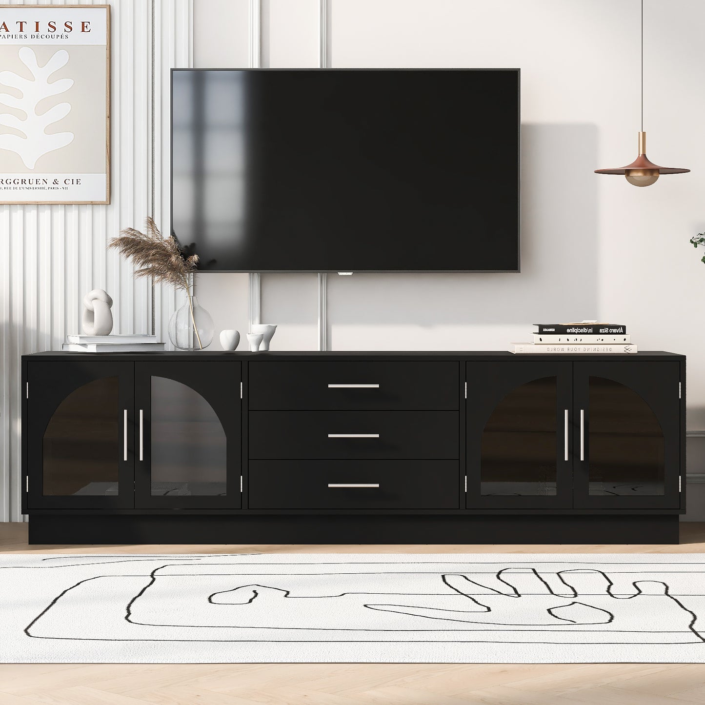 VIBE HAUS 68.9' Modern Minimalist TV Stand For TVs Up To 75 Inches, Entertainment Center Media Console Cabinet With Adjustable Shelves For Living Room