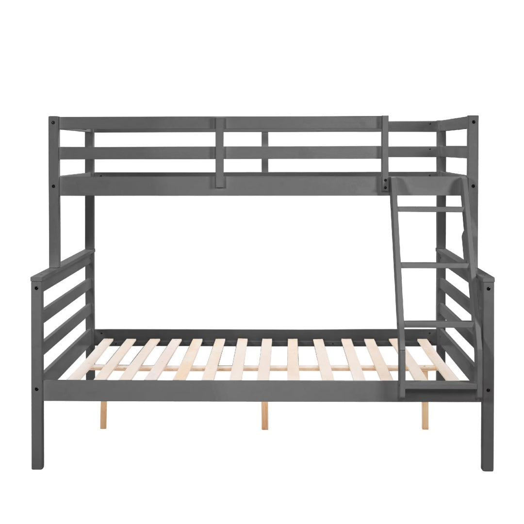 Twin Over Full Bunk Bed With Ladder,Wooden Bunk Bed With High Guardrail And Ladder For Kids, Teens, Dorm Rooms, And Guest Rooms,No Box Spring Needed,Grey