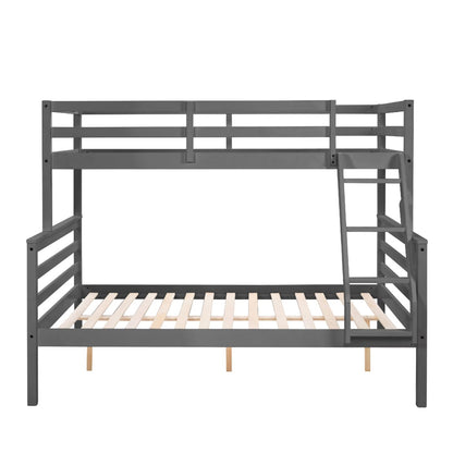 Twin Over Full Bunk Bed With Ladder,Wooden Bunk Bed With High Guardrail And Ladder For Kids, Teens, Dorm Rooms, And Guest Rooms,No Box Spring Needed,Grey