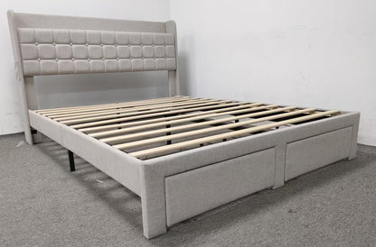 Upholstered Bed Frame With 2 Storage Drawers, Full Size,Platform Bed With Headboard And Sturdy Metal Frame,Beige
