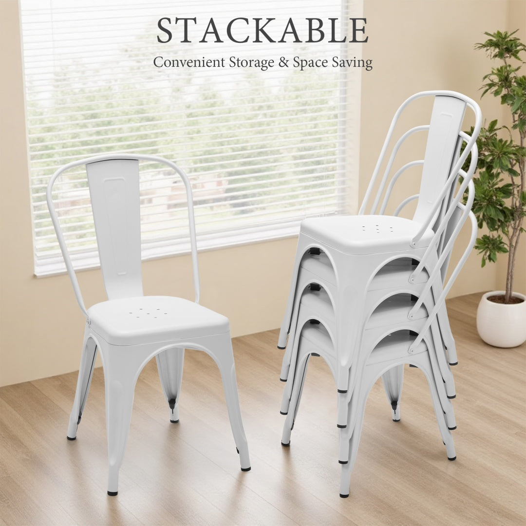 Metal Dining Chairs Set Of 4, Stackable Industrial Style Chairs For Kitchen Dining Room, 300LBS Weight Capacity