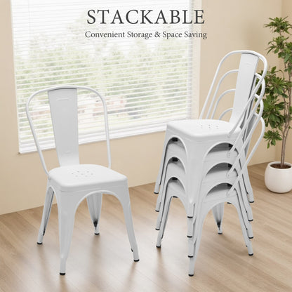 Metal Dining Chairs Set Of 4, Stackable Industrial Style Chairs For Kitchen Dining Room, 300LBS Weight Capacity