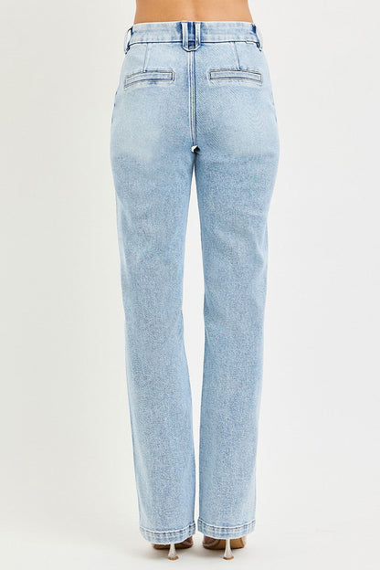 RISEN Tummy Control High Rise Straight Pin Tuck Jeans