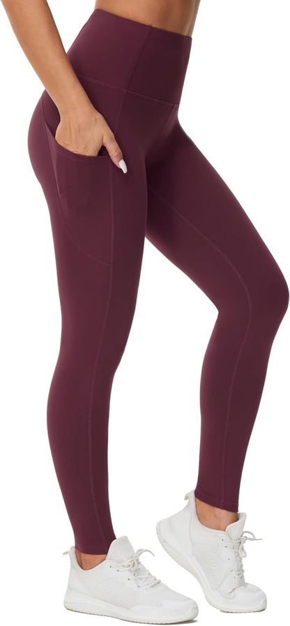 Women's High Waisted Yoga Leggings with Pockets - Thick Tummy Control Workout Pants