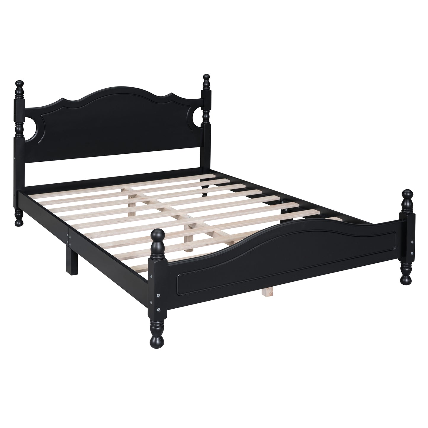 Full Size Wood Platform Bed Frame,Retro Style Platform Bed With Wooden Slat Support,Black