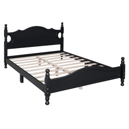 Full Size Wood Platform Bed Frame,Retro Style Platform Bed With Wooden Slat Support,Black