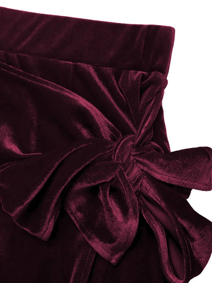 Side Tied Velvet Skirt