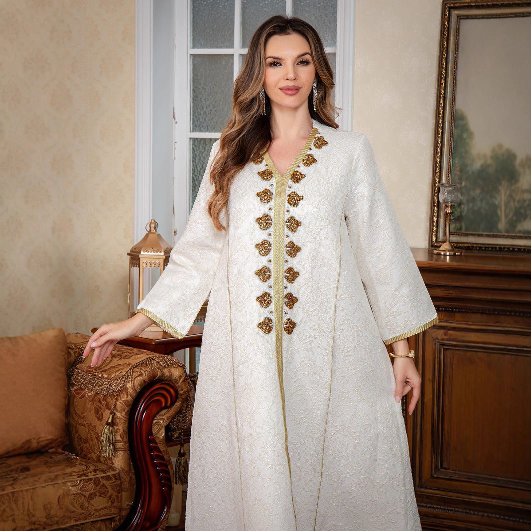 Women's Dubai Dress Middle Eastern Clothing Evening Gown Ethnic Style Abaya Embroidered Long Robe
