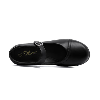 Mary Jane Flats for Women - Comfortable Round Toe Ballet Flats with Buckle Strap Work Shoes