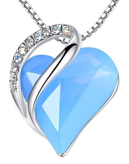 Infinity Love Birthstone Heart Necklace - 18K White Gold Plated Crystal Pendant Gift for Women