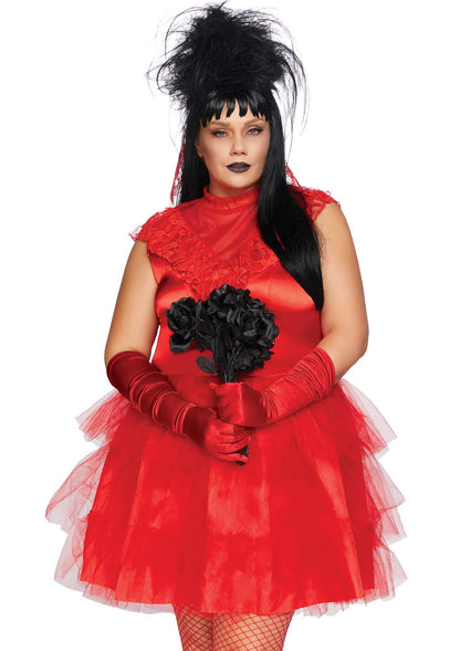 Beetle Bride Costume - Women's 80s Halloween Outfit with Lace Dress and Veil