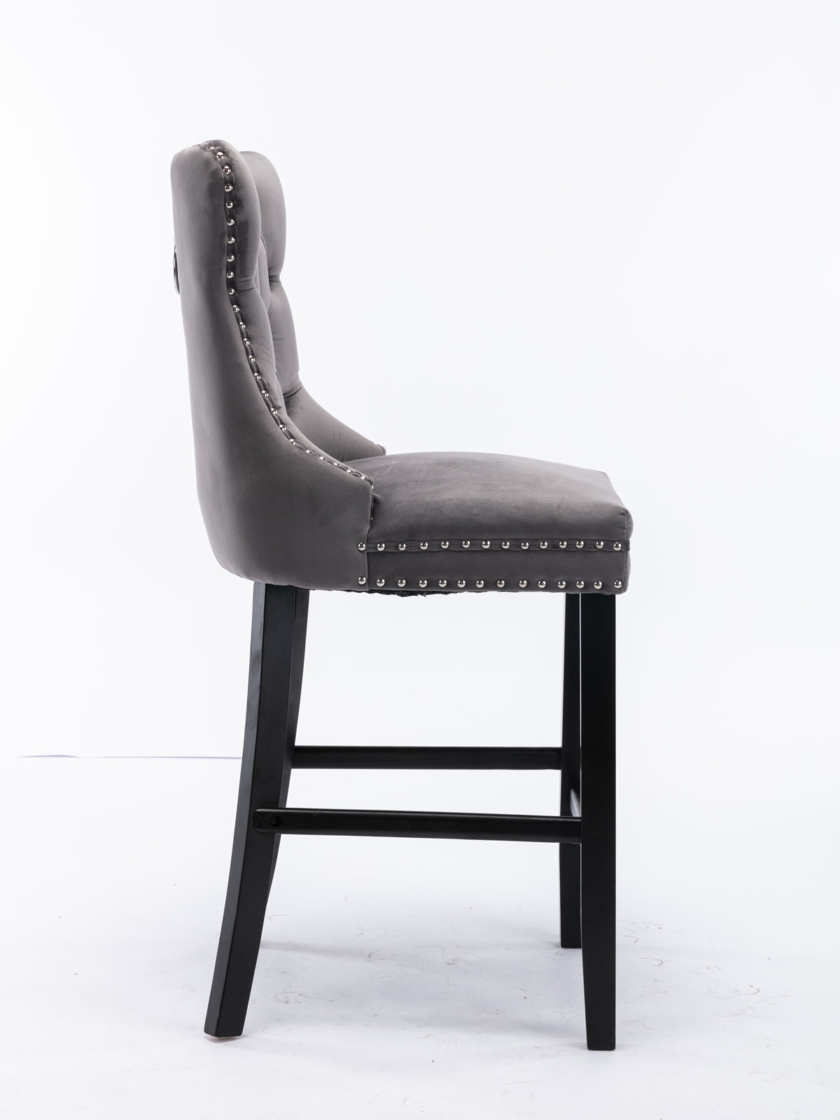Contemporary Velvet Upholstered Barstools With Button Tufted Decoration And Wooden Legs, And Chrome Nailhead Trim, Leisure Style Bar Chairs,Bar Stools, Set Of 2 Gray,SW1902GY