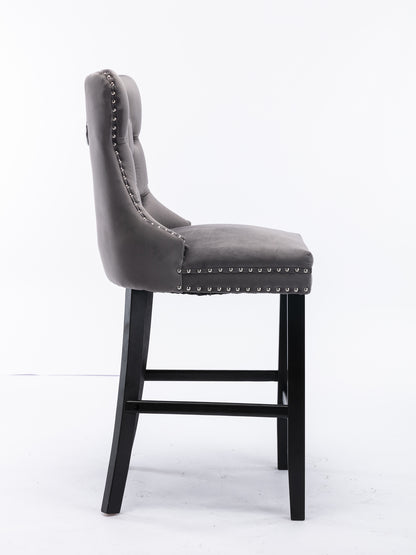 Contemporary Velvet Upholstered Barstools With Button Tufted Decoration And Wooden Legs, And Chrome Nailhead Trim, Leisure Style Bar Chairs,Bar Stools, Set Of 2 Gray,SW1902GY