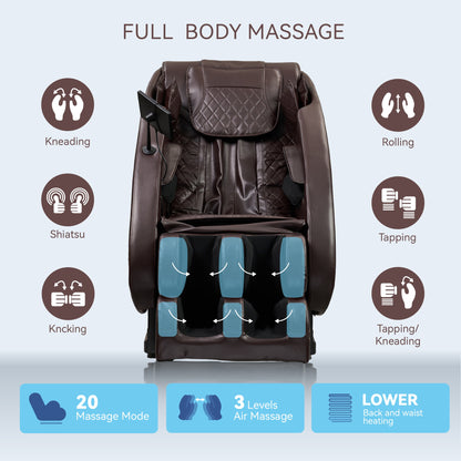 Massage Chairs  Full Body Massage Recliner With Foot Roller,Airbag Massage SL Track, Zero Gravity, Bluetooth Speaker,Brown
