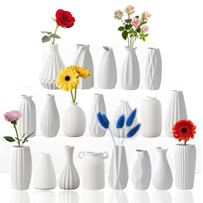 White Ceramic Bud Vases Set of 10 - 5 Inch Small Mini Vases for Flowers Centerpieces Decor