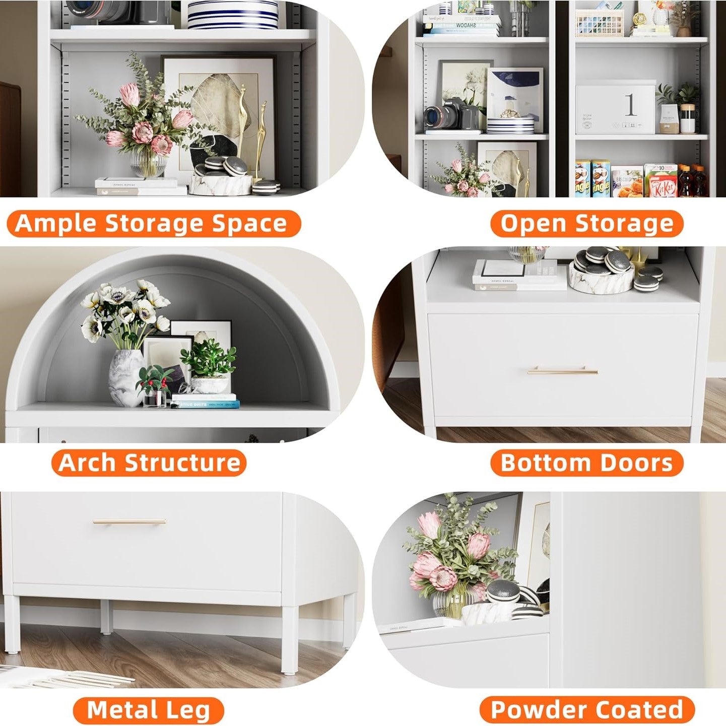 Metal Arched Household Storage Cabinet In Black And White Color