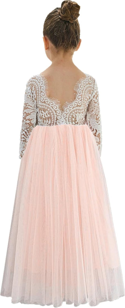 Girls Tulle Flower Girl Dress - Lace Back A-Line Party Dress
