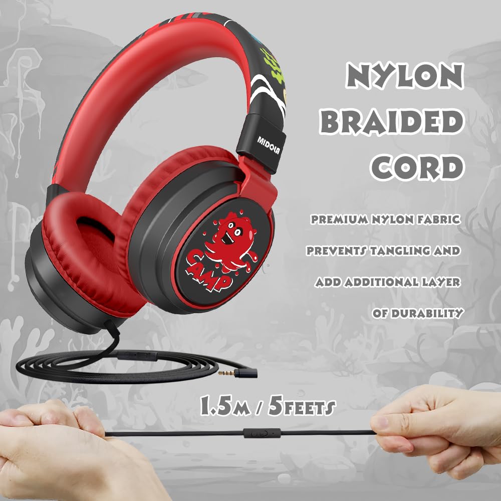 Kids Headphones Volume Limited 85/94dB - Wired Over-Ear Foldable Headset with Microphone Pink