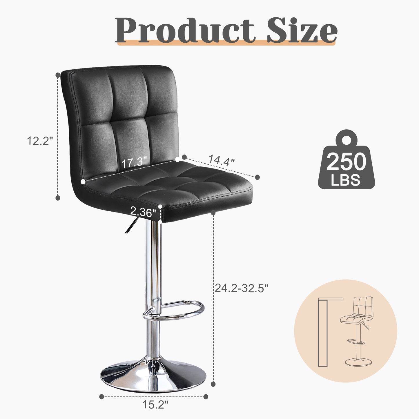 Square Cushion Bar Stool With Backrest