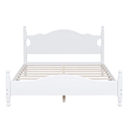 Queen Size Wood Platform Bed Frame,Retro Style Platform Bed With Wooden Slat Support,White