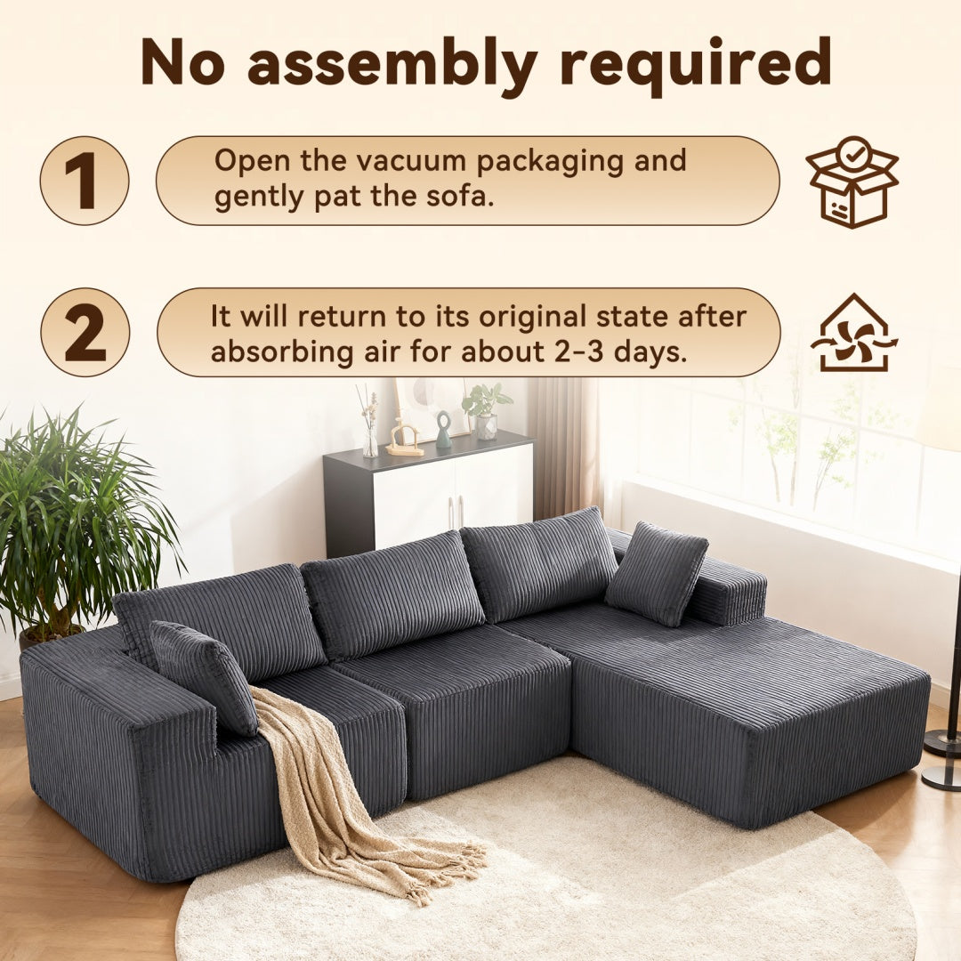 108-inch Modular Combination Sofa, Modern Modular L-shaped Sofa With A Lounge Chair, Upholstered Boneless Sofa