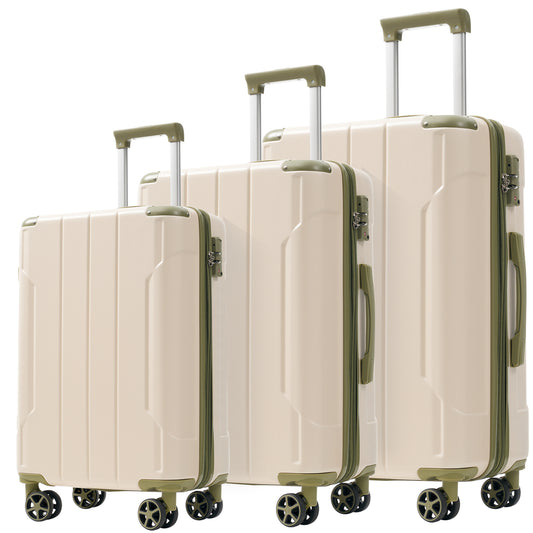 Luggage Sets 3 Piece, Expandable Hard Shell ABS Suitcases With Double Spinner, Travel Luggage Set With TSA Lock 20-24-28inch, White Green
