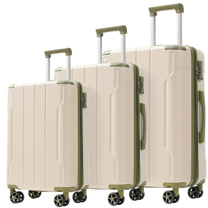 Luggage Sets 3 Piece, Expandable Hard Shell ABS Suitcases With Double Spinner, Travel Luggage Set With TSA Lock 20-24-28inch, White Green