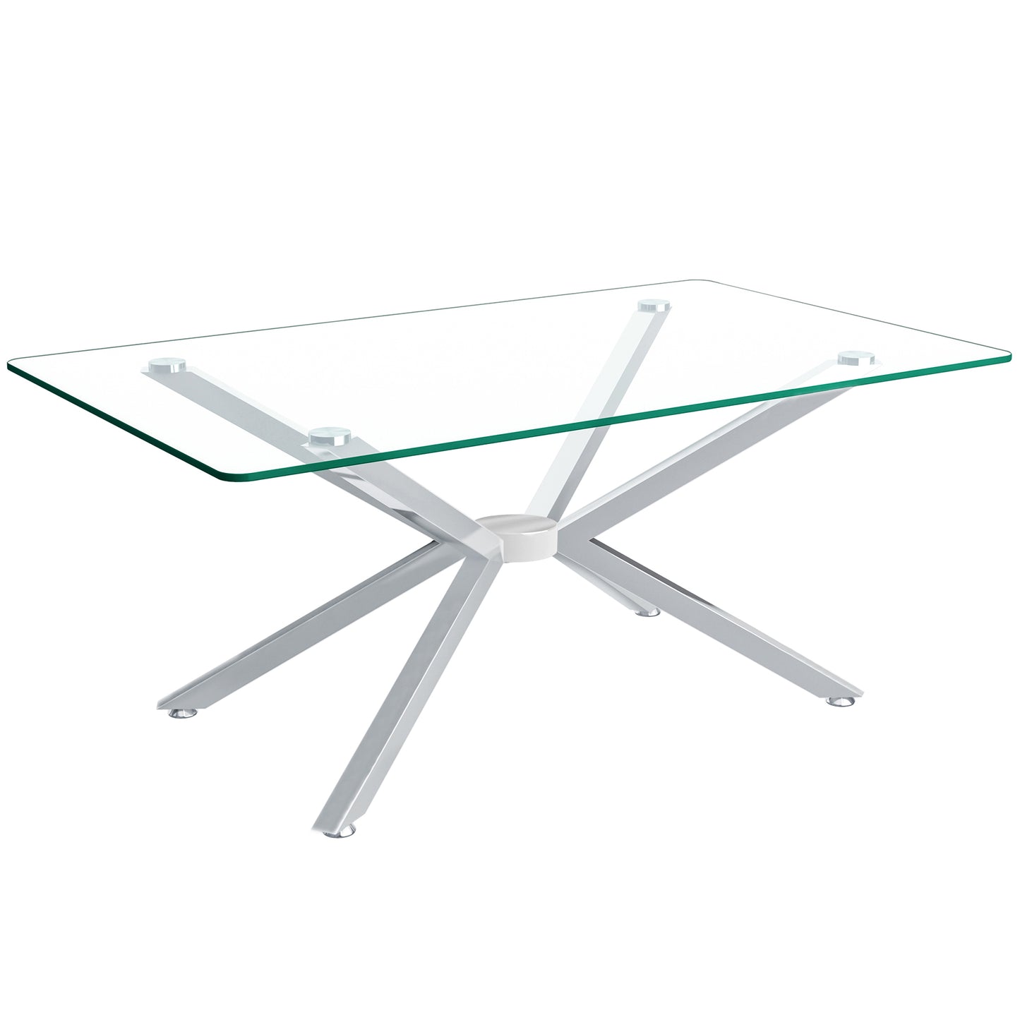39.37  Rectangular Clear Tempered Glass Coffee Table,Stylish Design With Silver Metal Legs, Coffee Table For Living Room