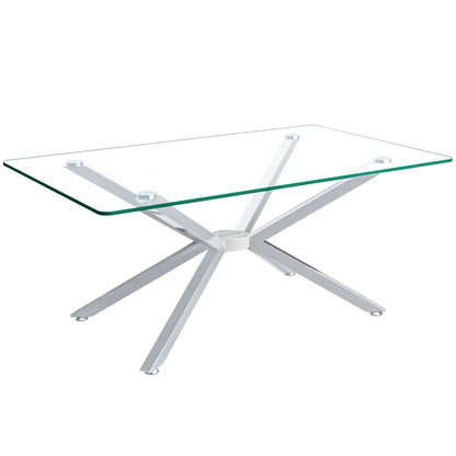 39.37  Rectangular Clear Tempered Glass Coffee Table,Stylish Design With Silver Metal Legs, Coffee Table For Living Room