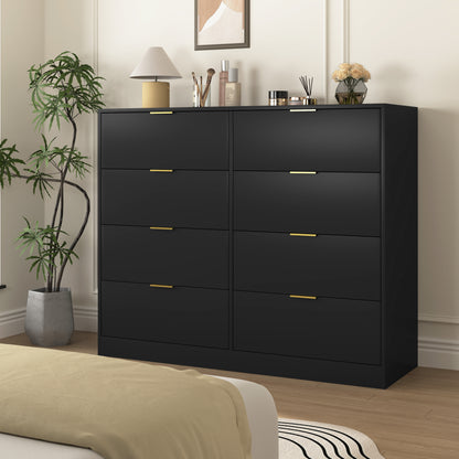 8 Drawers Dresser For Bedroom, Wood Bedroom Dresser Modern Drawer Chest, 8 Chest Of Drawer, Tall Dresser For Closet, Dressers Organizer For Living Room, Closet, Hallway Black