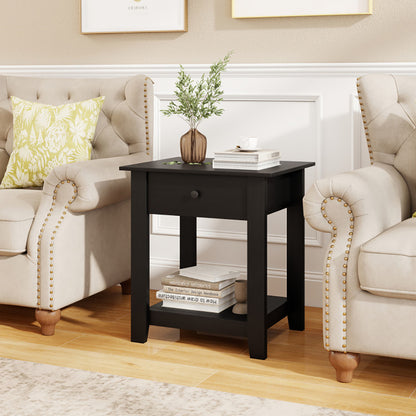 Nightstand With Drawer 3-Tier Modern Bedside Table With Open Shelf And Storage