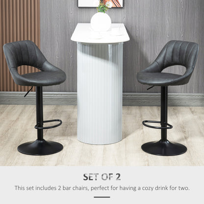 Bar Stools Set Of 2, PU Leather Swivel Barstools With Backrest And Footrest For Kitchen, Counter, Breakfast Bar, Grey