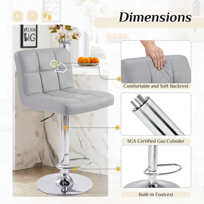 Bar Stools Set Of 2, Counter Height Barstools,Square Seat Cushion Barstool With Back, Height Adjustable PU Leather Swivel Barstool
