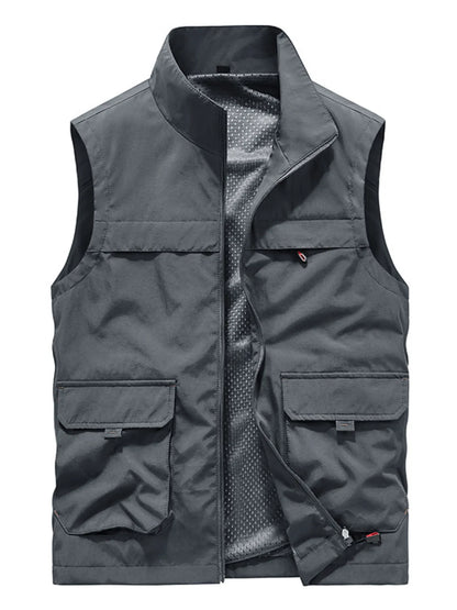 Men's Plus Size Multi-Pocket Zip Up Vest